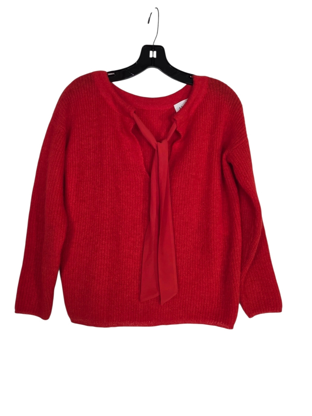 Sezane Red Tie-Neck Scoop Sweater with front Neck Tie - Picture 4 of 12
